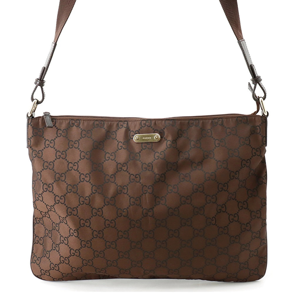 Gucci brown GG messenger shoulder bag top zip engraved logo